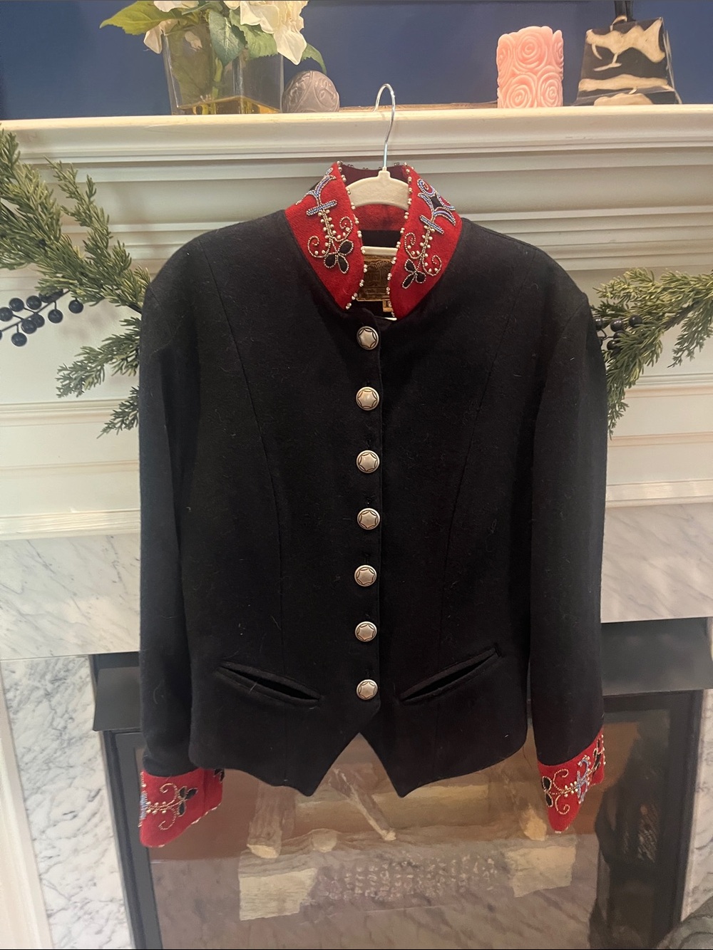 Double D Ranch Black Jacket with Red Embroidered Collar & Cuffs